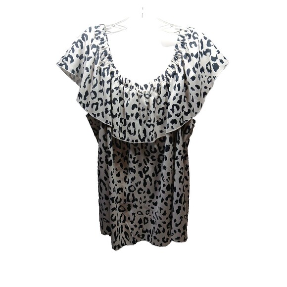 Now N Forever On Off the Shoulder Blouse Black and White Leopard Print 2X - Picture 5 of 5